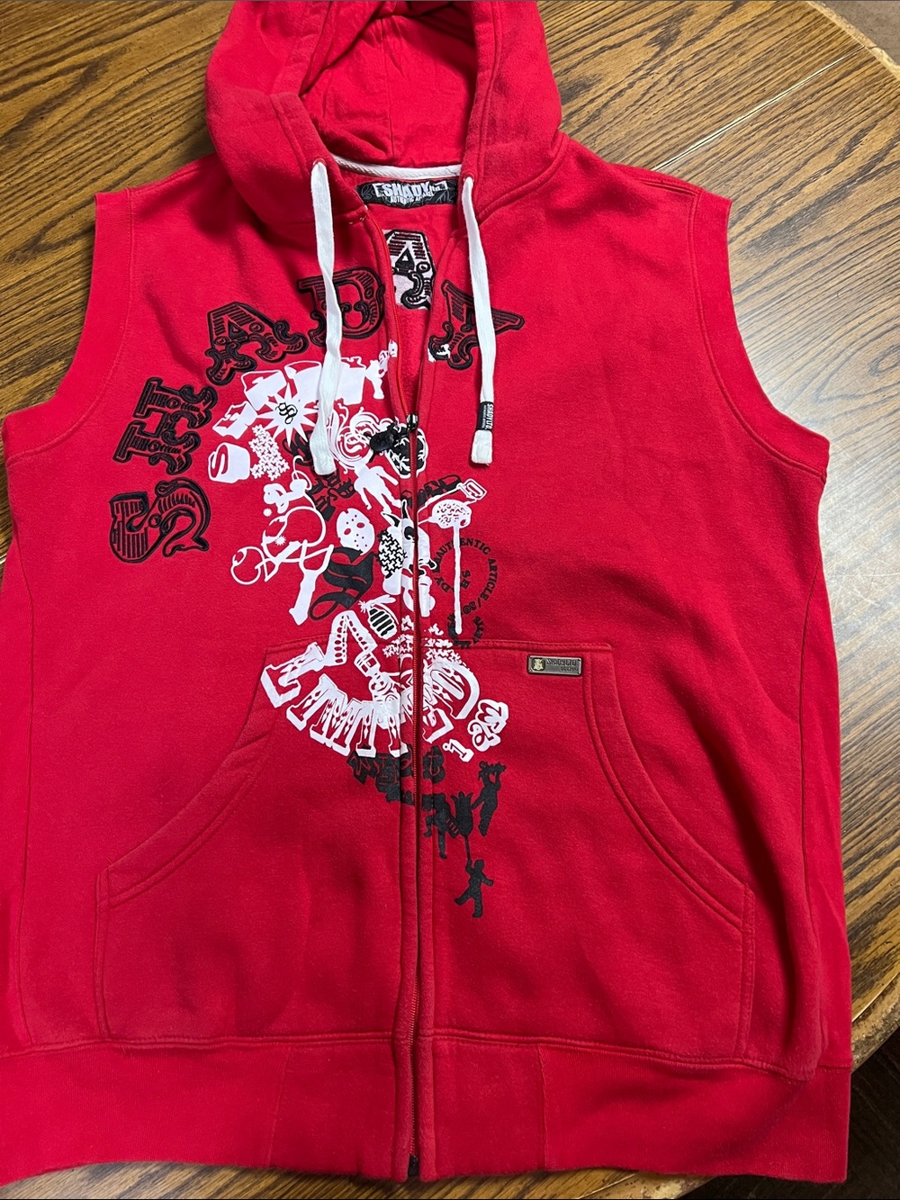 Y2K Rare Shady LTD - Eminem Red Sleeveless Zip Hoodie